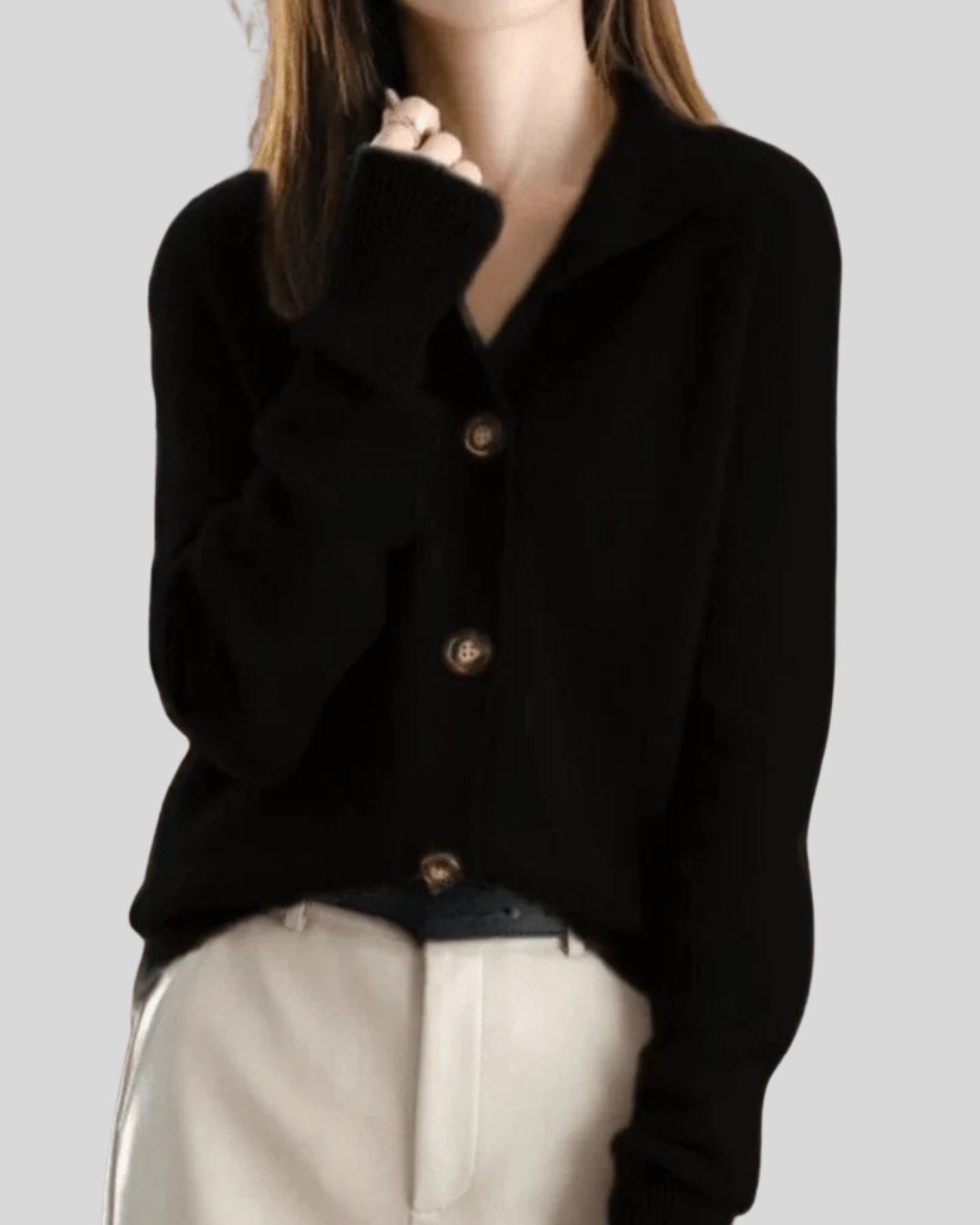 Comfortable Beige Cardigan for Women with Button Front Relaxed Fit Lace Trim Knit Cosy Style