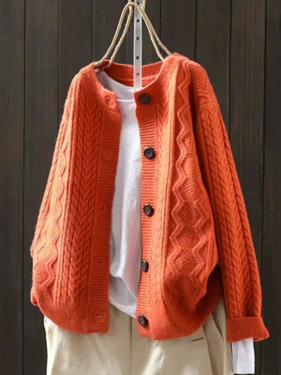 Comfortable Beige Cardigan for Women with Oversized Fit Relaxed Fit Cable Knit Knit Layered Style