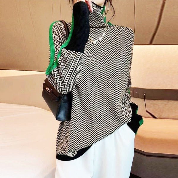 Comfortable Orange Sweater for Women with Collared Plaid Knit Relaxed Style