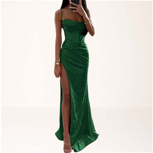 Elegant Black Sequin Dress for Women with Side Slit Relaxed Fit Everyday Wear Party Style