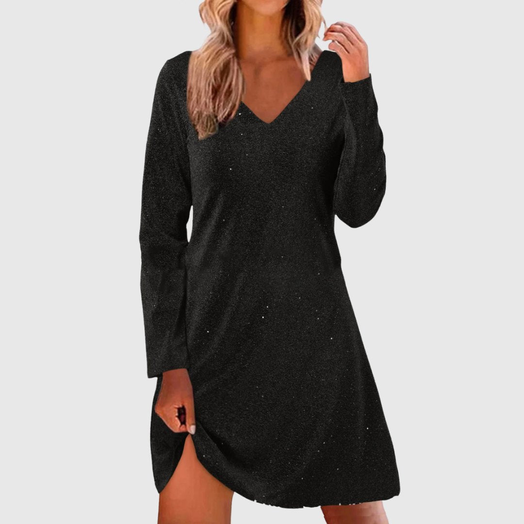 Elegant Red Sequin Dress for Women with V Neck Relaxed Fit Side Slit Occasion Style