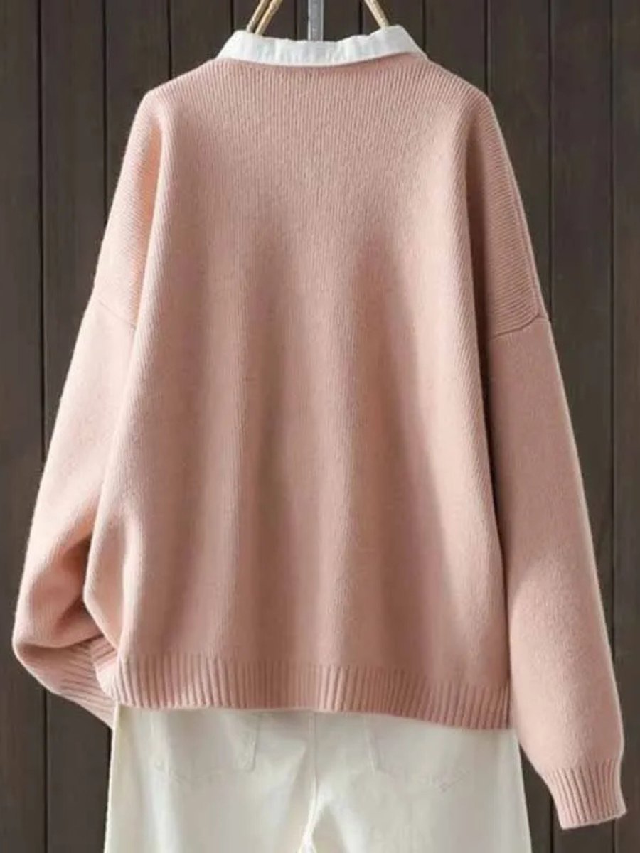 Comfortable Apricot Cardigan for Women with Round Neck Side Pockets Relaxed Fit Plaid Knit Cosy Style