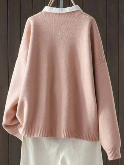 Comfortable Apricot Cardigan for Women with Round Neck Side Pockets Relaxed Fit Plaid Knit Cosy Style