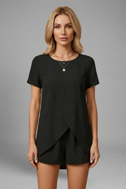 Comfortable Apricot Loungewear Set for Women with Round Neck Short Sleeve Side Pockets Elastic Waist Relaxed Fit Lounge 