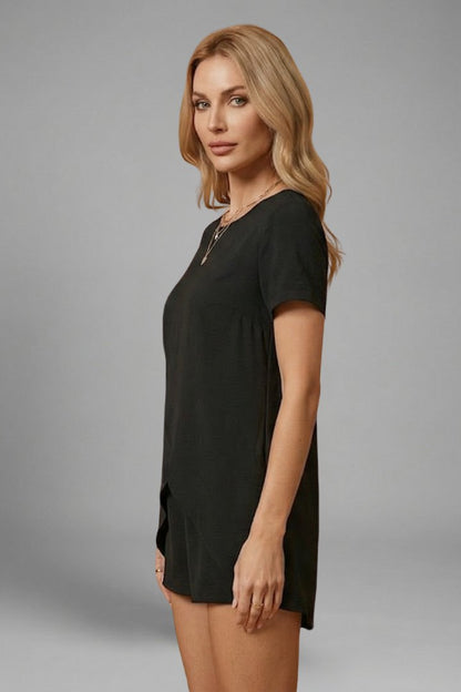 Comfortable Apricot Loungewear Set for Women with Round Neck Short Sleeve Side Pockets Elastic Waist Relaxed Fit Lounge 