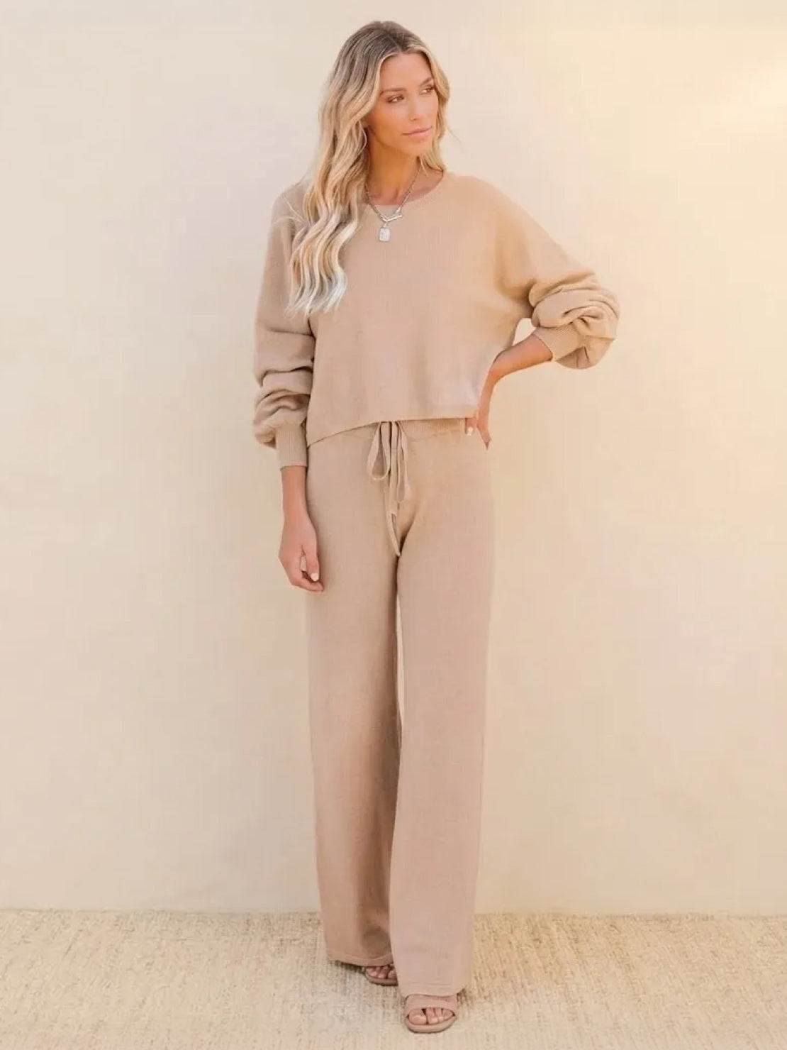 Comfortable Apricot PJ Pants for Women with Drawstring Waist Wide Leg Relaxed Fit Cropped Lounge Style