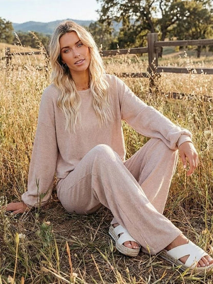 Comfortable Apricot PJ Pants for Women with Drawstring Waist Wide Leg Relaxed Fit Cropped Lounge Style