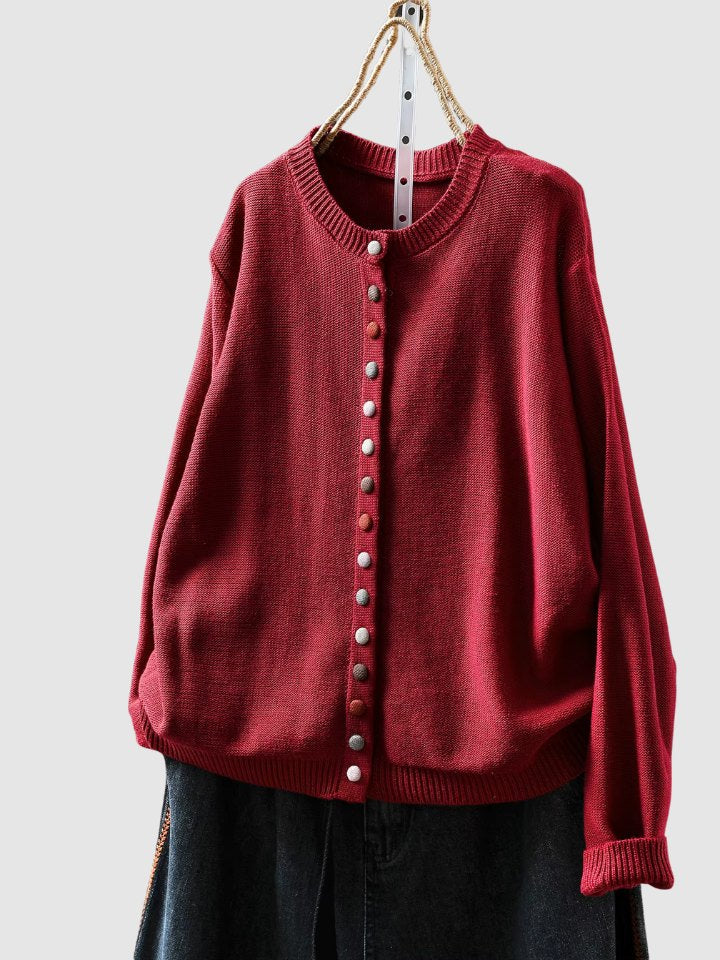 Comfortable Beige Cardigan for Women with Button Front Relaxed Fit Knit Layered Style