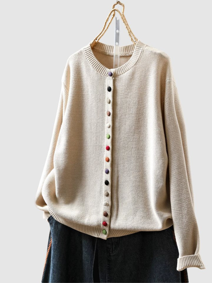 Comfortable Beige Cardigan for Women with Button Front Relaxed Fit Knit Layered Style