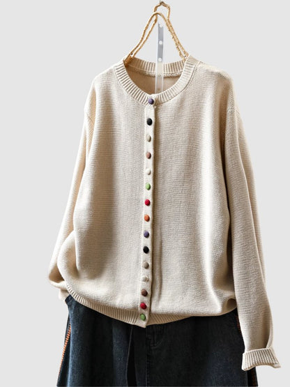 Comfortable Beige Cardigan for Women with Button Front Relaxed Fit Knit Layered Style