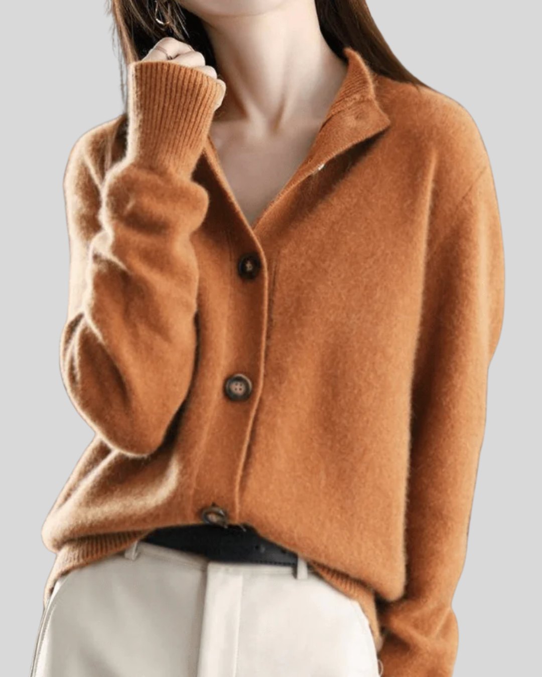 Comfortable Beige Cardigan for Women with Button Front Relaxed Fit Lace Trim Knit Cosy Style