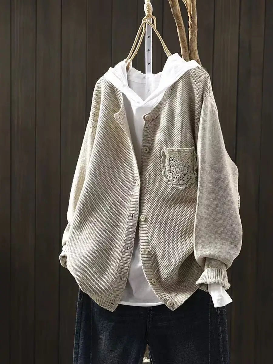 Comfortable Beige Cardigan for Women with Button Front Side Pockets Oversized Fit Relaxed Fit Everyday Style