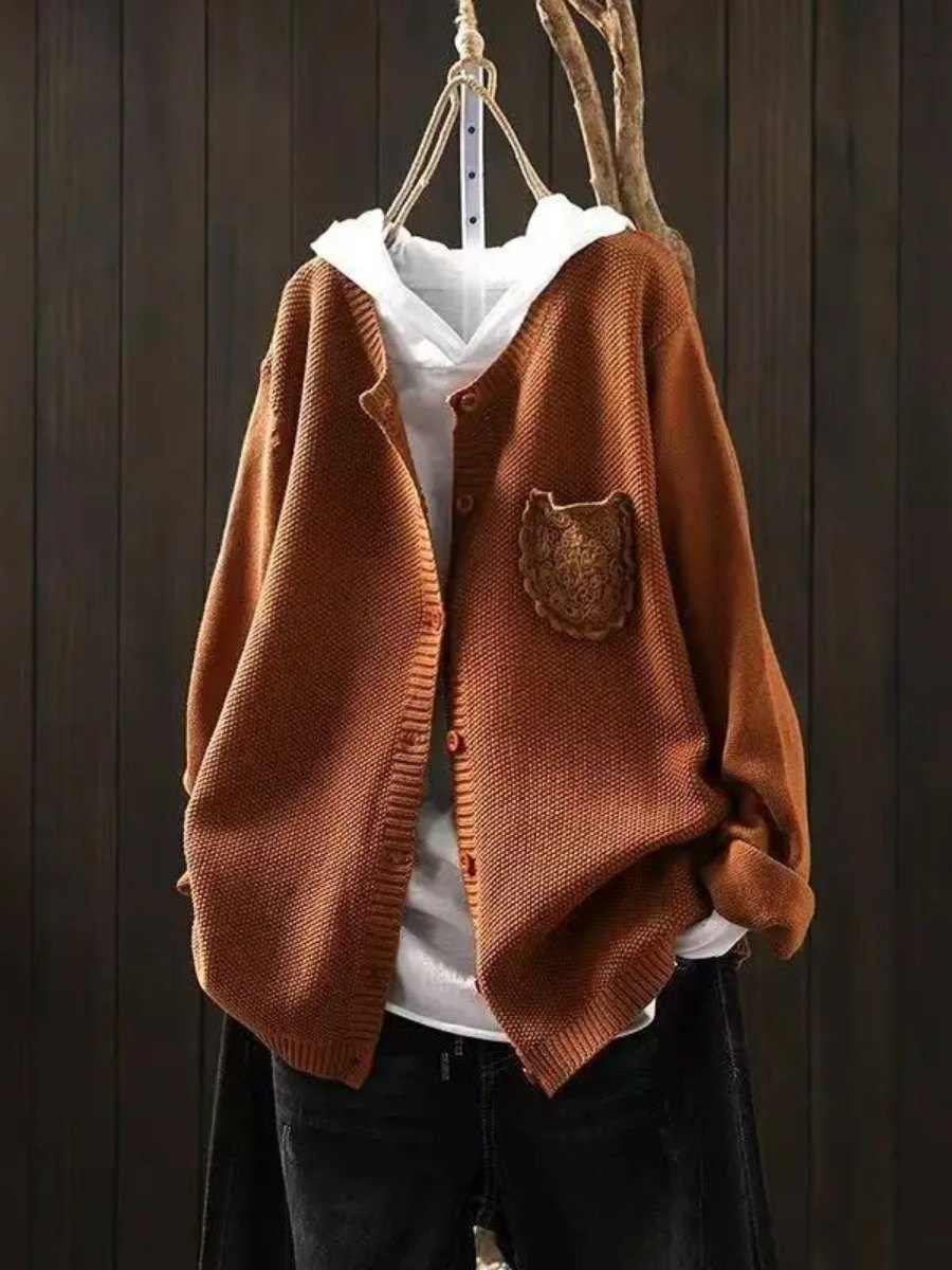Comfortable Beige Cardigan for Women with Button Front Side Pockets Oversized Fit Relaxed Fit Everyday Style