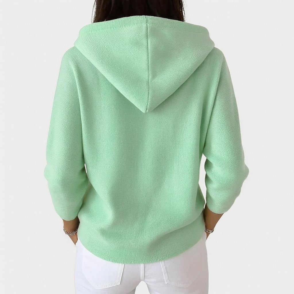 Comfortable Beige Cardigan for Women with Hooded Button Front Plaid Knit Relaxed Style