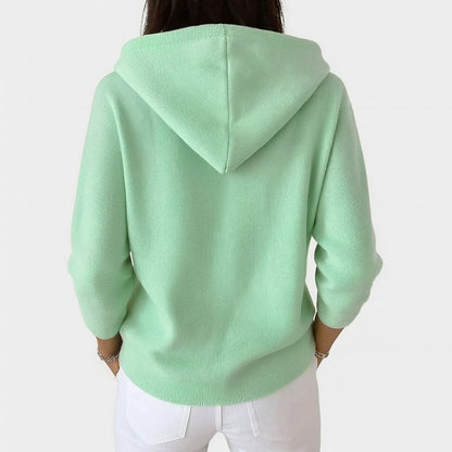 Comfortable Beige Cardigan for Women with Hooded Button Front Plaid Knit Relaxed Style