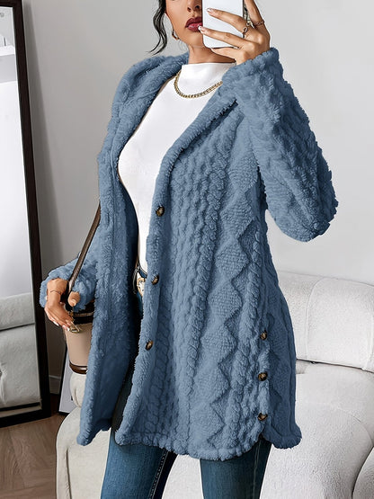Comfortable Beige Cardigan for Women with Hooded Relaxed Fit Wrap Front Velvet Plush Layered Style