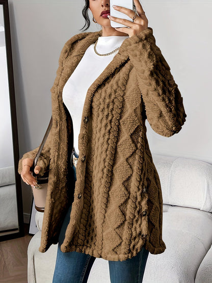 Comfortable Beige Cardigan for Women with Hooded Relaxed Fit Wrap Front Velvet Plush Layered Style