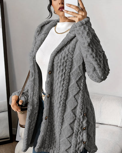 Comfortable Beige Cardigan for Women with Hooded Relaxed Fit Wrap Front Velvet Plush Layered Style