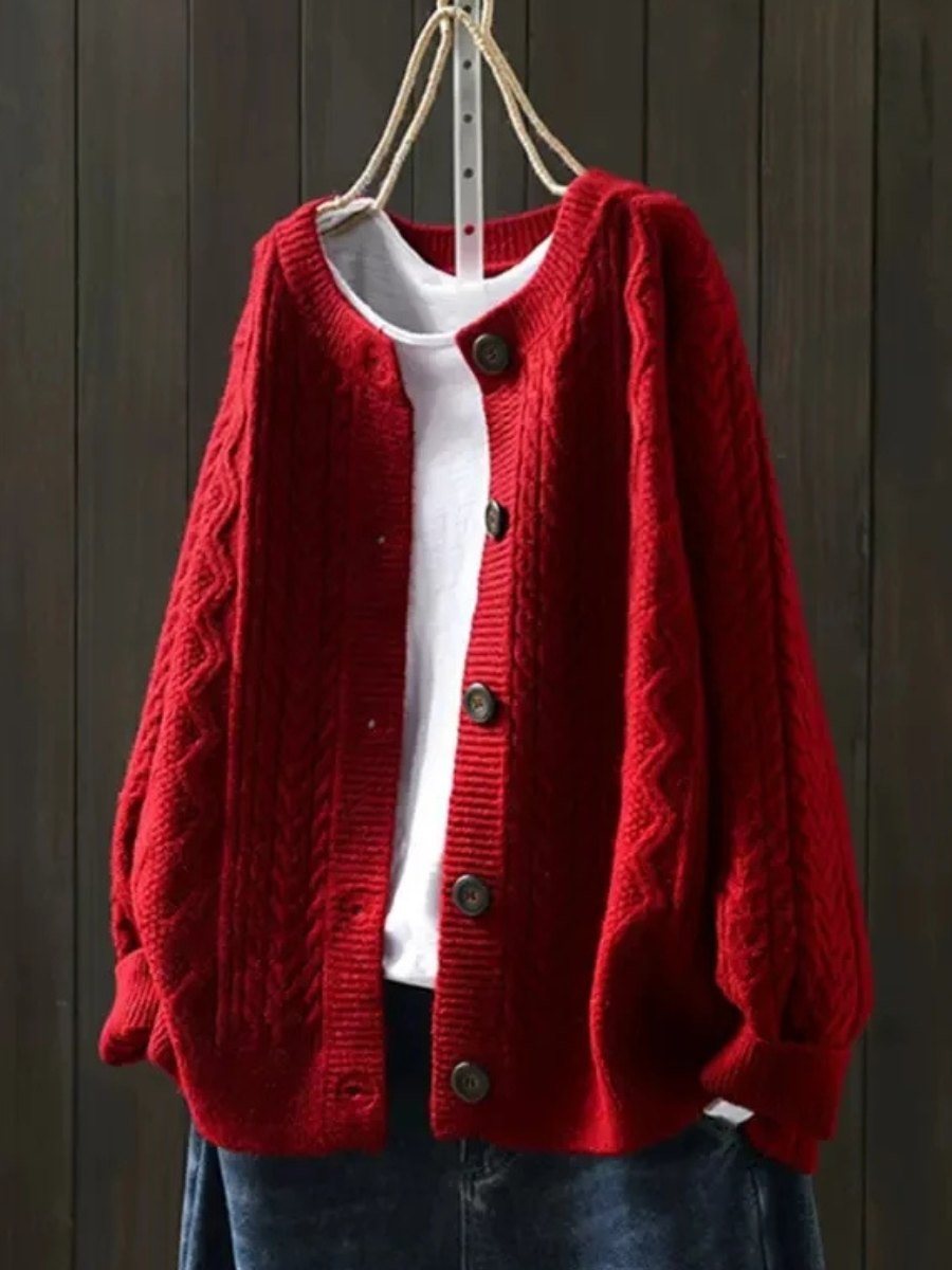Comfortable Beige Cardigan for Women with Oversized Fit Relaxed Fit Cable Knit Knit Layered Style