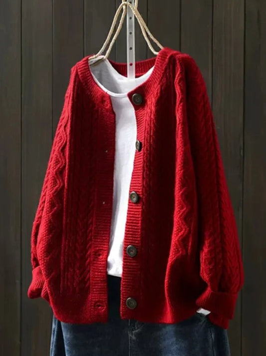 Comfortable Beige Cardigan for Women with Oversized Fit Relaxed Fit Cable Knit Knit Layered Style