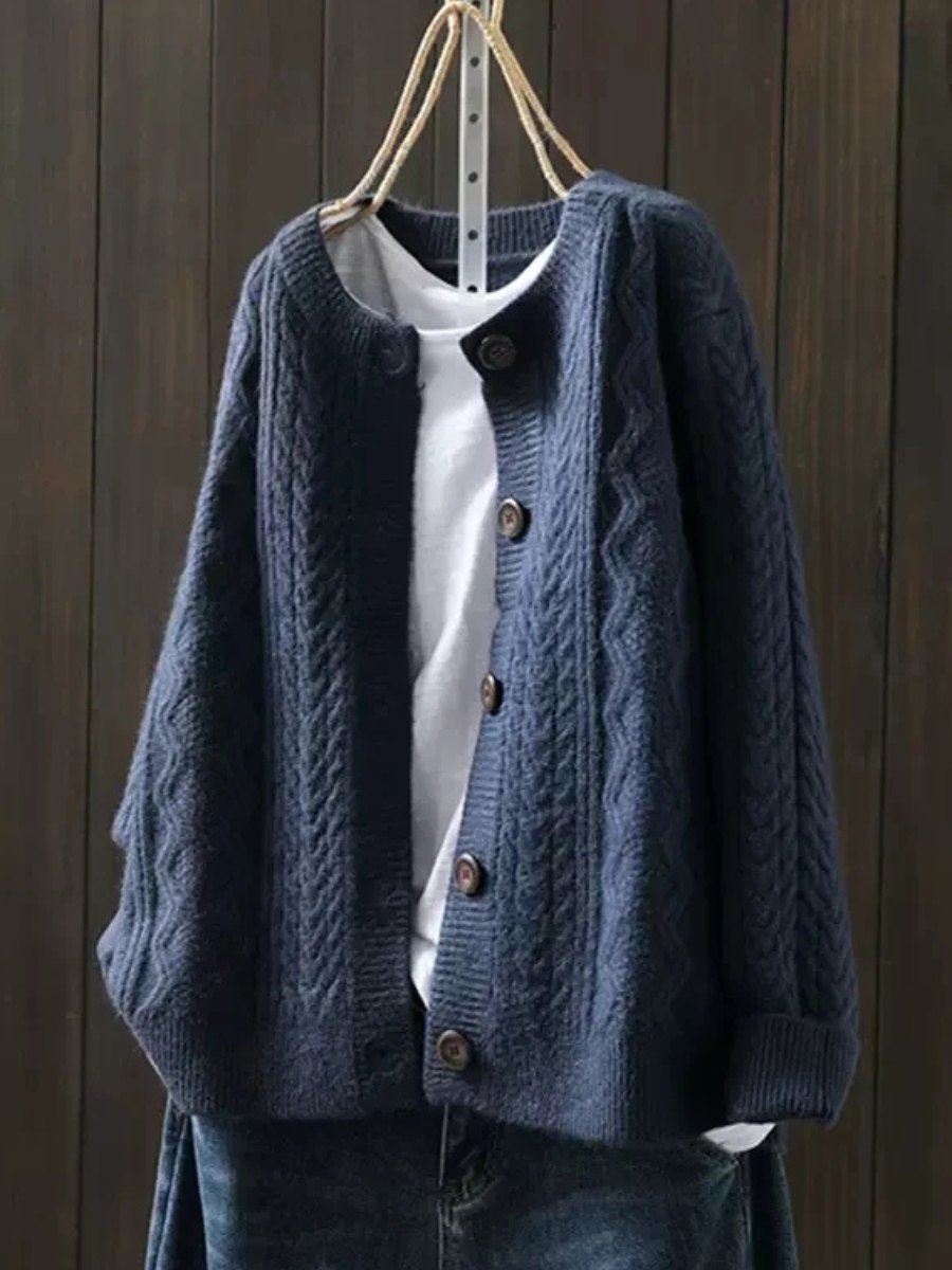 Comfortable Beige Cardigan for Women with Oversized Fit Relaxed Fit Cable Knit Knit Layered Style