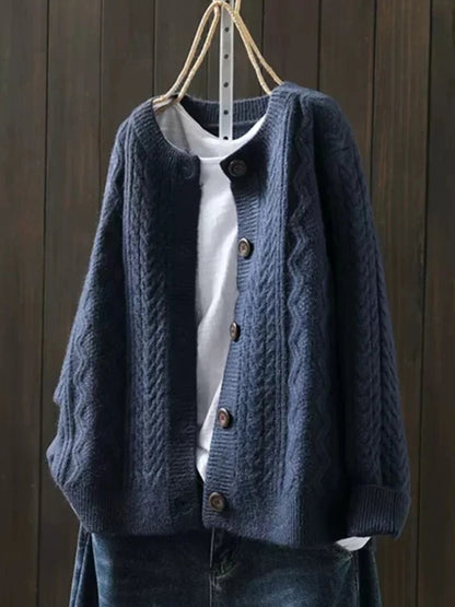 Comfortable Beige Cardigan for Women with Oversized Fit Relaxed Fit Cable Knit Knit Layered Style