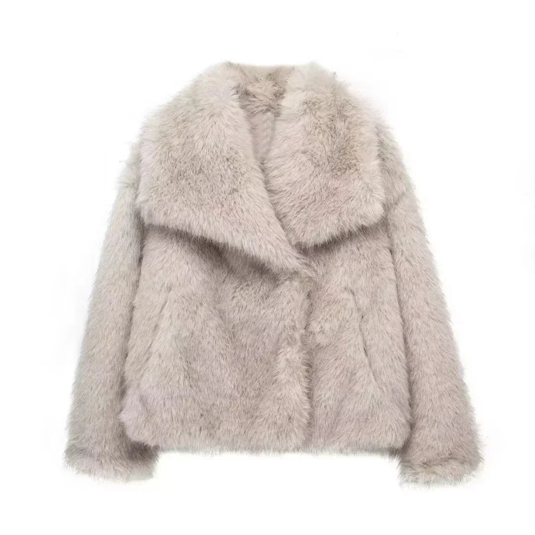 Comfortable Beige Faux Fur Coat for Women with Plush Relaxed Fit Soft Finish Everyday Style