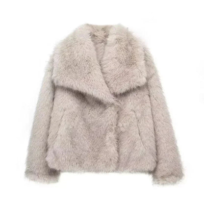 Comfortable Beige Faux Fur Coat for Women with Plush Relaxed Fit Soft Finish Everyday Style