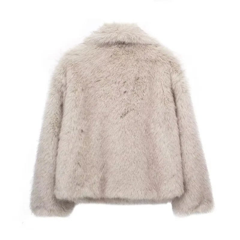 Comfortable Beige Faux Fur Coat for Women with Plush Relaxed Fit Soft Finish Everyday Style