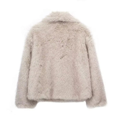 Comfortable Beige Faux Fur Coat for Women with Plush Relaxed Fit Soft Finish Everyday Style
