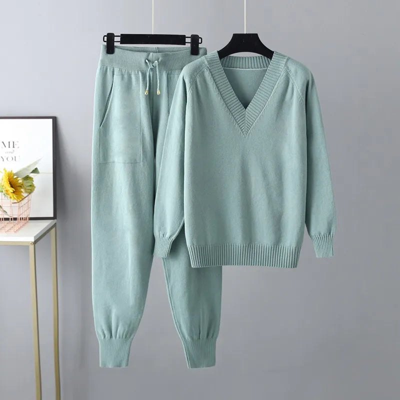 Comfortable Beige Sweat Set for Women with V Neck Side Pockets Elastic Waist Drawstring Waist Relaxed Fit Cosy Style