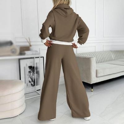 Comfortable Beige Sweat Set for Women with Wrap Front Hooded Relaxed Fit Cosy Style