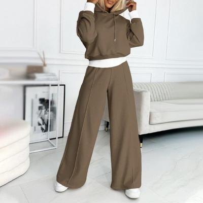 Comfortable Beige Sweat Set for Women with Wrap Front Hooded Relaxed Fit Cosy Style