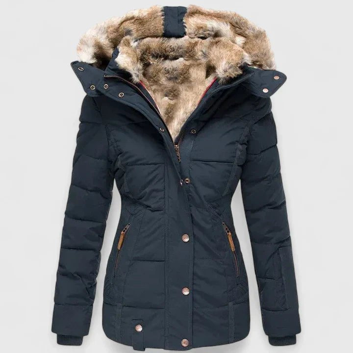 Comfortable Beige Winter Jacket for Women with Side Pockets Hooded Relaxed Fit Winter Style