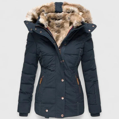 Comfortable Beige Winter Jacket for Women with Side Pockets Hooded Relaxed Fit Winter Style