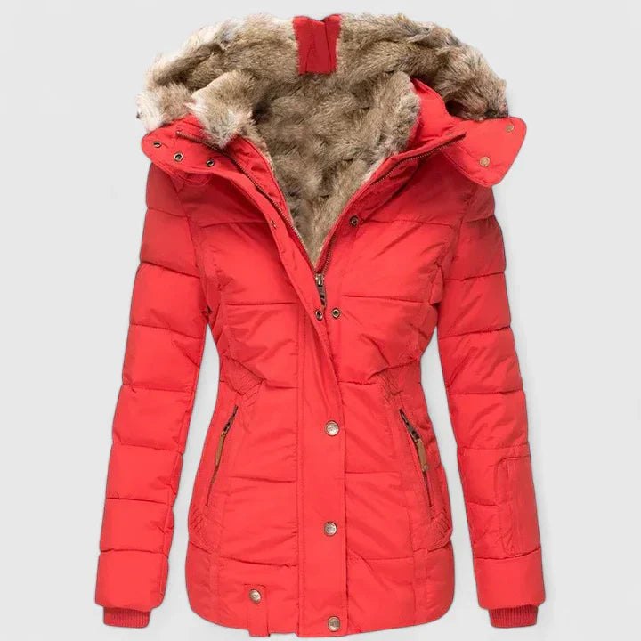 Comfortable Beige Winter Jacket for Women with Side Pockets Hooded Relaxed Fit Winter Style