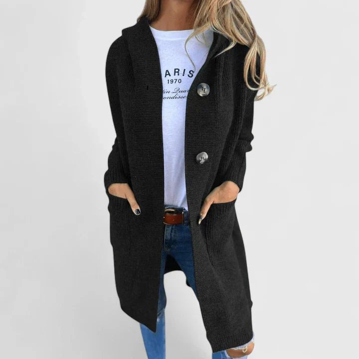 Comfortable Black Cardigan Sweater for Women with Button Front Knit Relaxed Fit Everyday Style
