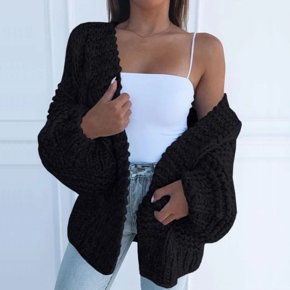 Comfortable Black Cardigan Sweater for Women with Relaxed Fit Knit Everyday Wear Layered Style