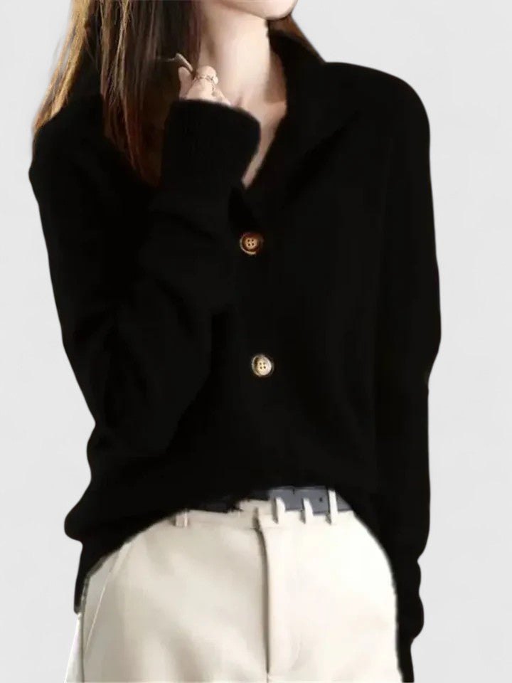 Comfortable Black Cardigan Sweater for Women with Relaxed Fit Everyday Wear Soft Finish Layered Style