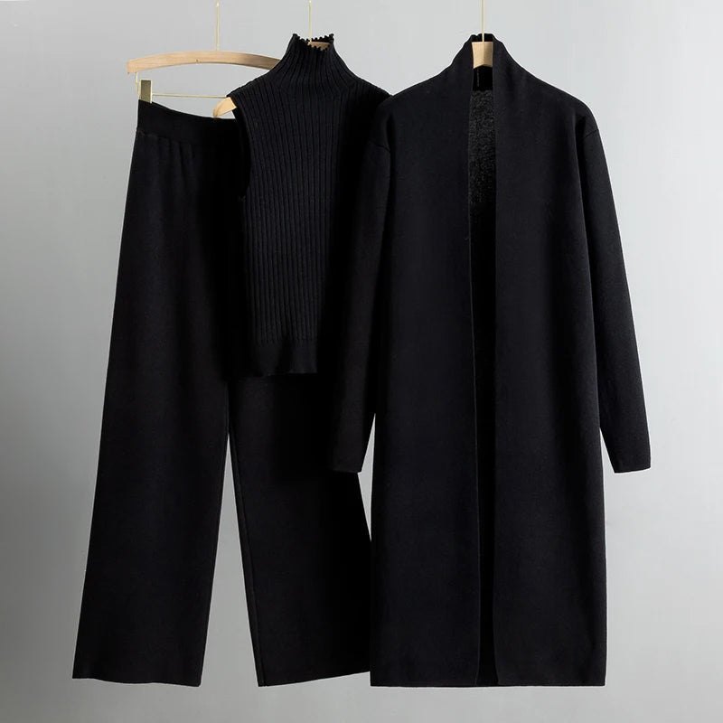 Comfortable Black Cardigan Sweater for Women with Sleeveless Wide Leg Ribbed Knit Cosy Style