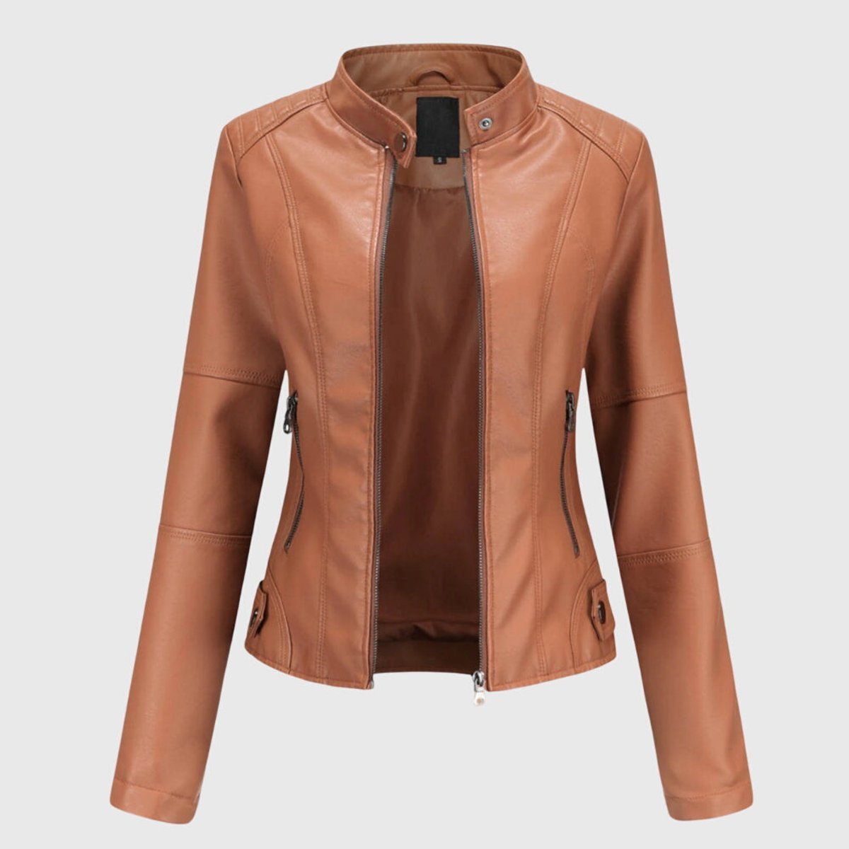 Comfortable Black Faux Leather Coat for Women with Collared Zip Front Relaxed Fit Outdoor Style