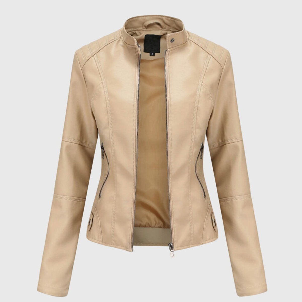 Comfortable Black Faux Leather Coat for Women with Collared Zip Front Relaxed Fit Outdoor Style