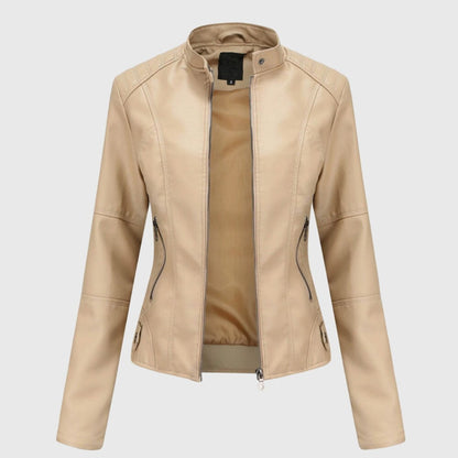 Comfortable Black Faux Leather Coat for Women with Collared Zip Front Relaxed Fit Outdoor Style