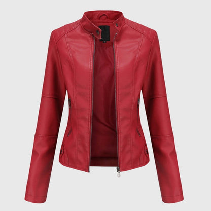 Comfortable Black Faux Leather Coat for Women with Collared Zip Front Relaxed Fit Outdoor Style