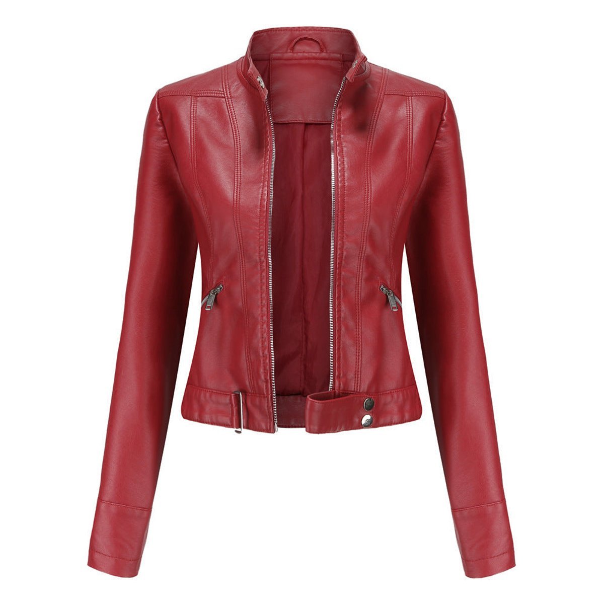 Comfortable Black Faux Leather Coat for Women with Collared Zip Front Cropped Winter Style