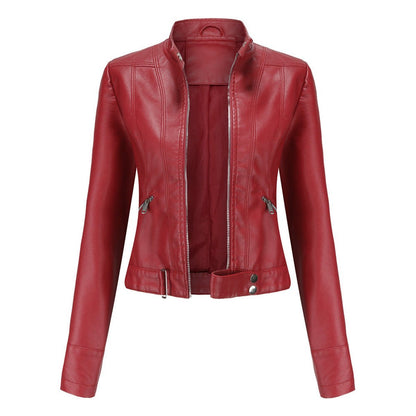 Comfortable Black Faux Leather Coat for Women with Collared Zip Front Cropped Winter Style