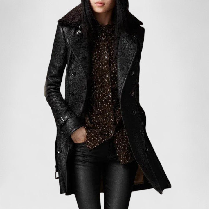 Comfortable Black Faux Leather Coat for Women with Relaxed Fit Everyday Wear Soft Finish Layered Style