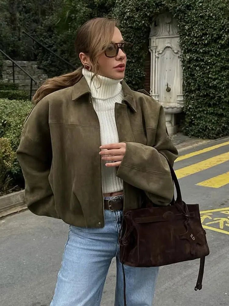 Comfortable Black Faux Suede Jacket for Women with Oversized Fit Relaxed Fit Soft Finish Everyday Style