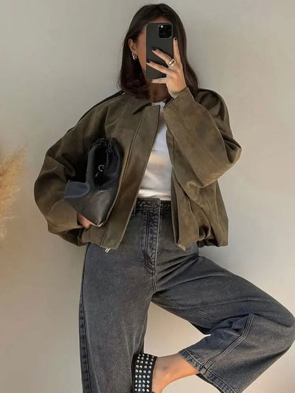 Comfortable Black Faux Suede Jacket for Women with Oversized Fit Relaxed Fit Soft Finish Everyday Style