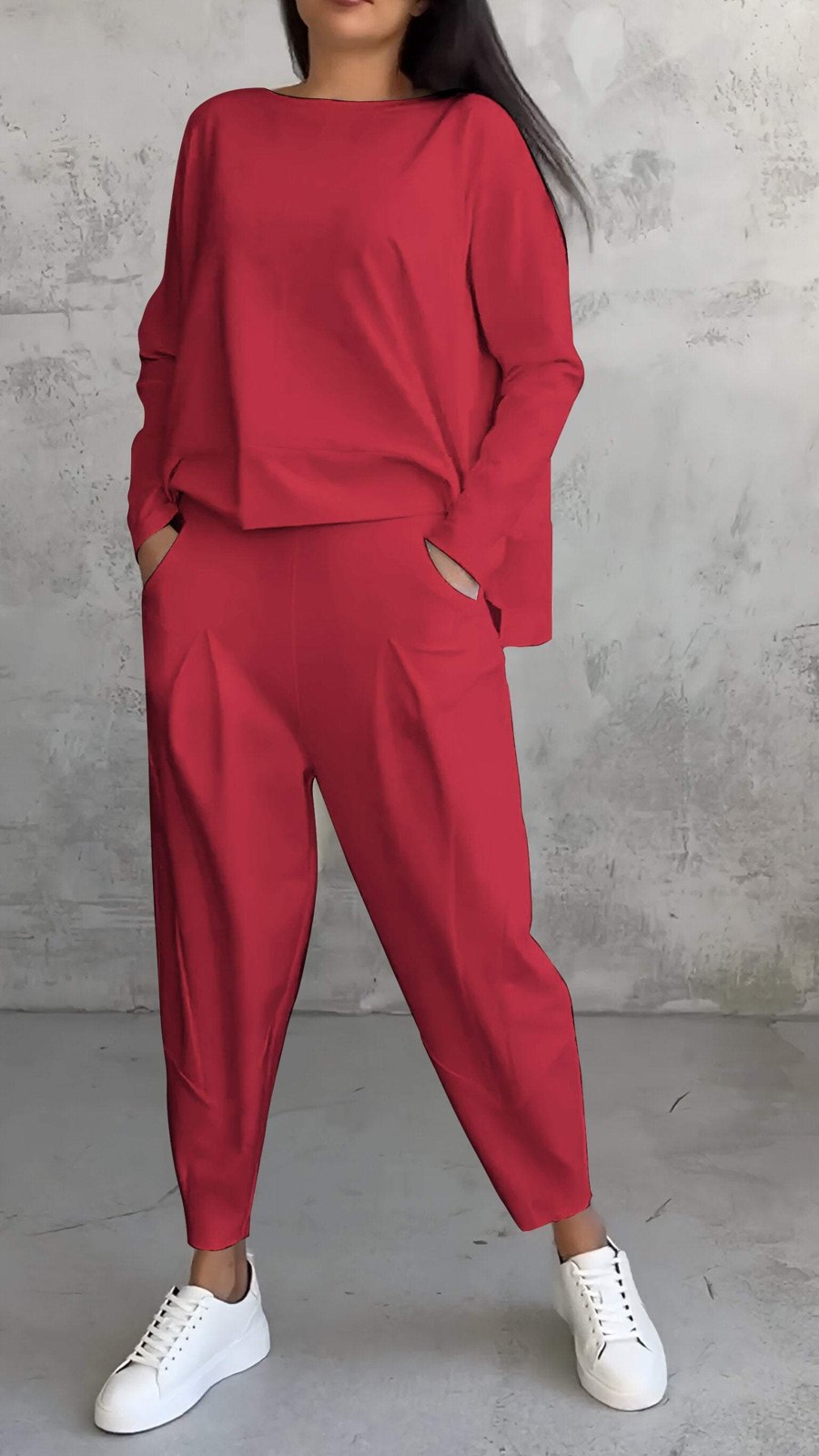 Comfortable Black Loungewear Set for Women with Long Sleeve Relaxed Fit Pleated Cosy Style